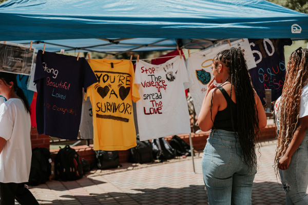 Students observe The Clothesline Project on MGA's Macon Campus.